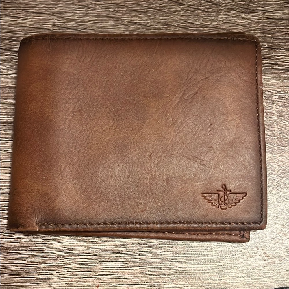 Elegant Brown Leather Wallet with Embossed Logo
